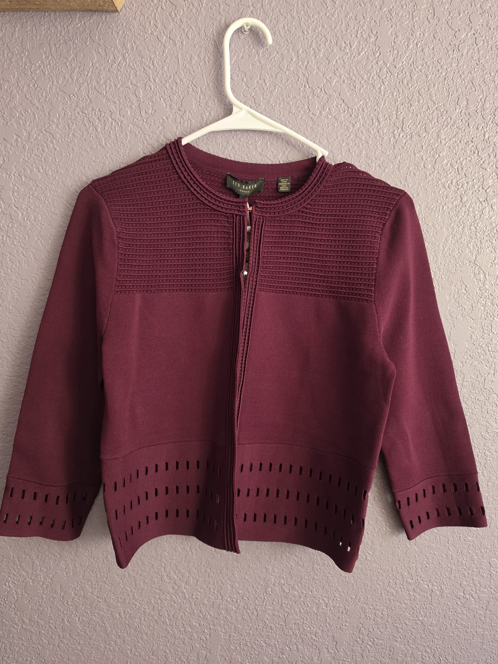 Ted Baker Burgundy Openwork Zip Cardigan